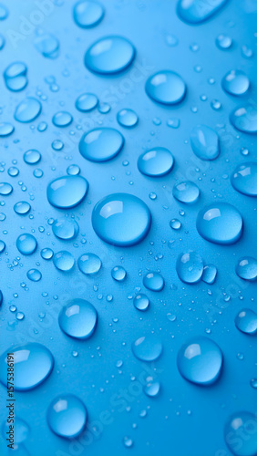 Water Droplets on Blue Background.
