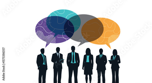 Diverse group of professionals engaged in collaborative communication and idea sharing