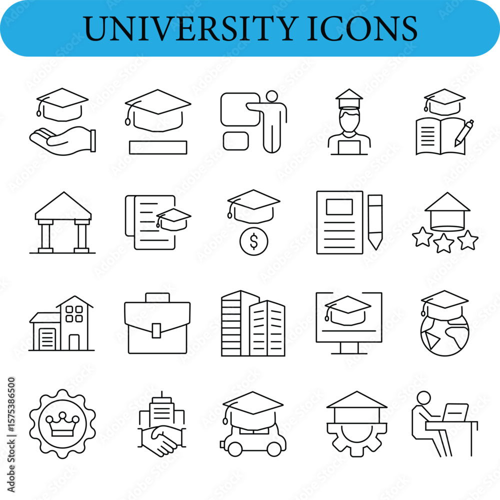 Fototapeta premium University icon set. Includes thin line diploma, learn, academic, cap, bachelor, graduation and more. Thin outline icons pack.