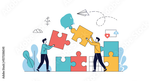 Teamwork collaboration strategy puzzle solving business concept