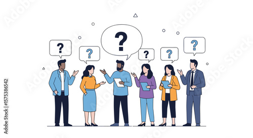 Diverse group of people discussing ideas asking questions and seeking solutions together