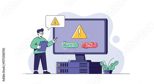 Computer system error alert and data correction process explanation
