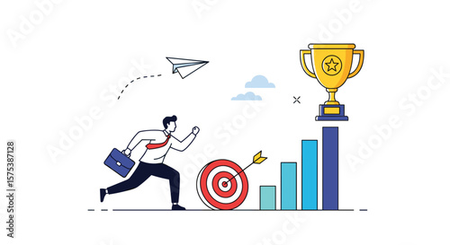 Business growth strategy achieving success and reaching professional goals through effective planning and execution