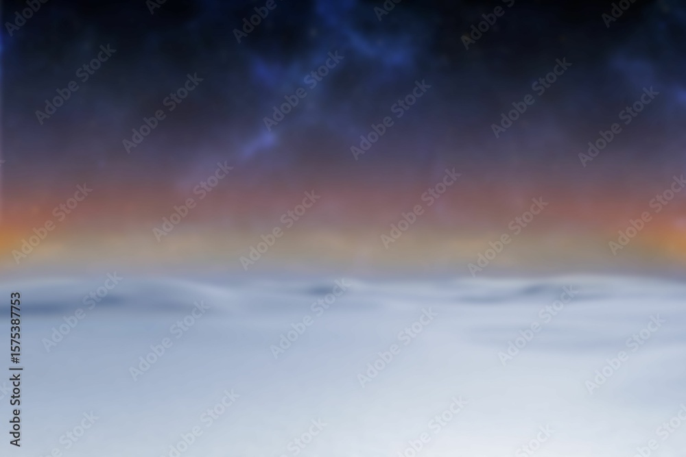 Naklejka premium Flat illustration is showing cloudscape beneath colorful twilight horizon with Milky Way and stars