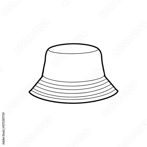 Bucket hat outline silhouette icon vector flat illustration on white background.