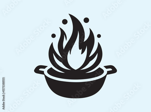 Pan with central flame design, bold cooking or spicy food graphic