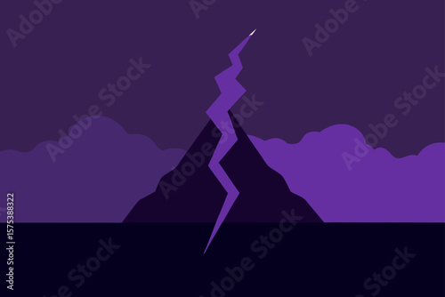 Dark Sky Split by Violet Lightning Above a Silhouette