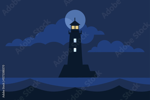 Haunted Lighthouse Against a Stormy Moonlit Sea