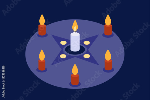 Spiritual Seance Setting Candles in a Circle Outdoors