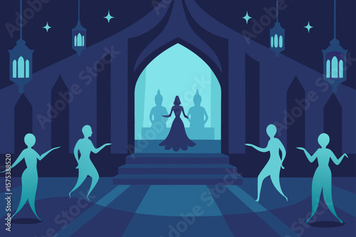 Spooky Mansion Ballroom with Ghostly Dancers