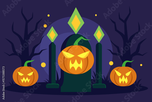 Witchs Pumpkin Garden with Glowing Runes Carved In