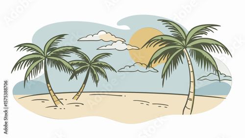 Serene Tropical Beach. Palm Trees. Sunny Sky. and Ocean Breeze