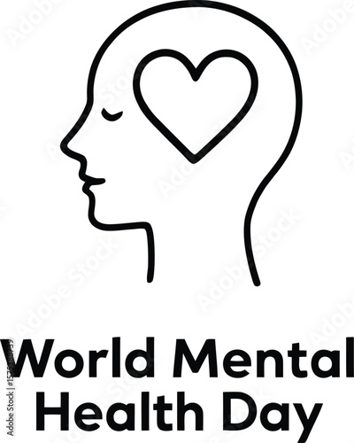 World Mental Health Day Awareness Poster Featuring Human Profile Silhouette with Heart Symbol and Typography