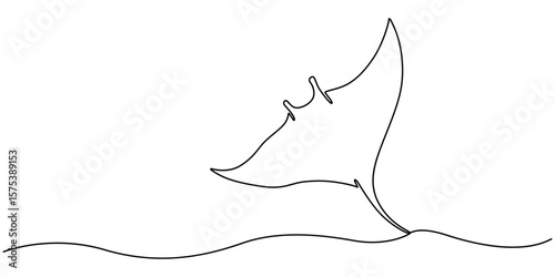 Continuous one line drawing of manta ray. Simple illustration of stingray fish line art vector illustration, Elegant Manta Ray in Continuous Line Art, A Minimalist Marine, saltwater fish mascot concep
