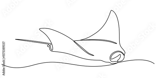 Continuous one line drawing of manta ray. Simple illustration of stingray fish line art vector illustration, Elegant Manta Ray in Continuous Line Art, A Minimalist Marine, saltwater fish mascot concep