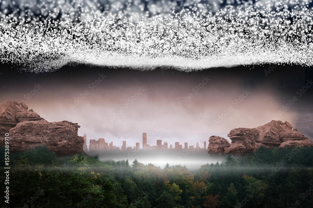 Naklejka premium Bright stars of energy over landscape