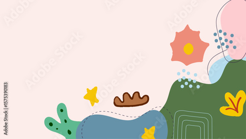 Abstract pastel colored design with shapes and flowers perfect for greeting cards, social media posts, branding materials, and web backgrounds.
