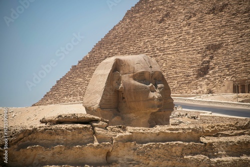Statue of the Sphinx at the Pyramids of Giza in the Egypt desert