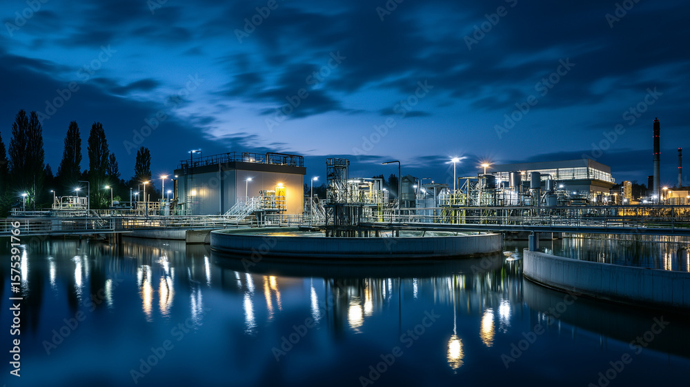 Obraz premium Nature Reflections at Eco-Friendly Waste Water Plant