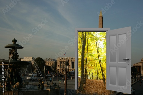 Digital image of open door in city
