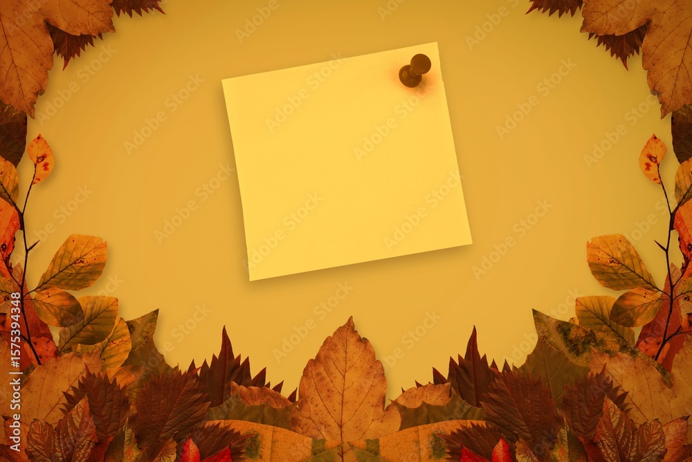 Obraz premium Autumn leaves with yellow note