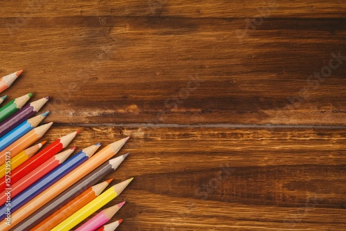 Color pencils on wooden table
