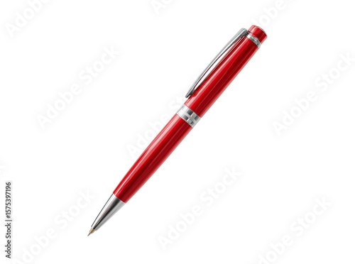 Elegant red ballpoint pen isolated on black background, On Transparent Background, Png