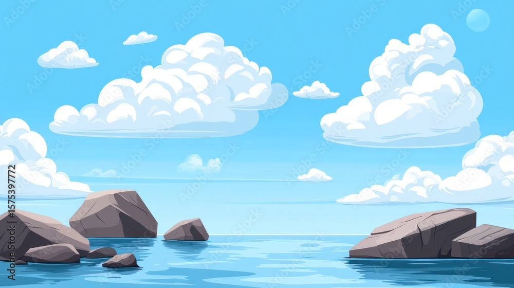 Obraz premium Ocean scene with fluffy clouds