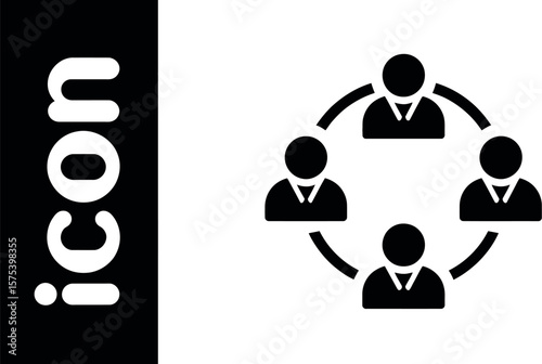 A black and white icon depicting four stylized people connected in a circle on a white background