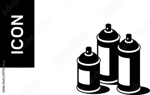 Three black spray paint cans with white labels arranged together on a white background icon image