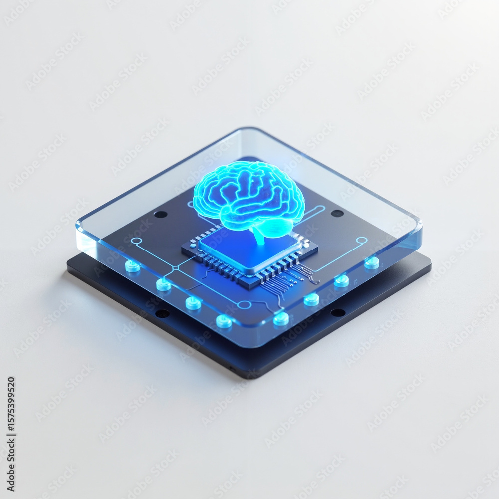 Fototapeta premium Glowing AI Brain on a CPU Microchip - 3D Illustration