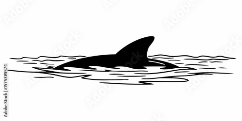 Shark Fin Above Water Vector – Ocean Predator Silhouette Clipart