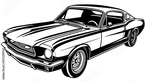 Vintage Muscle Car Front Angle Vector – Classic Fastback Illustration