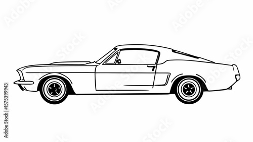  Classic Side View Muscle Car Outline – Vintage Auto Vector Illustration