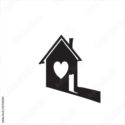 Home is Where the Heart Is: A charming minimalist illustration, a house with a heart, is a touching symbol of the warmth and love associated with home and family life. 