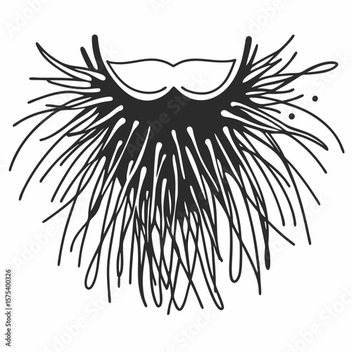 Long wild beard with mustache in expressive line drawing