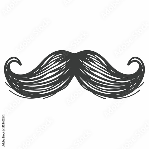 Classic curled mustache in vintage engraving style
