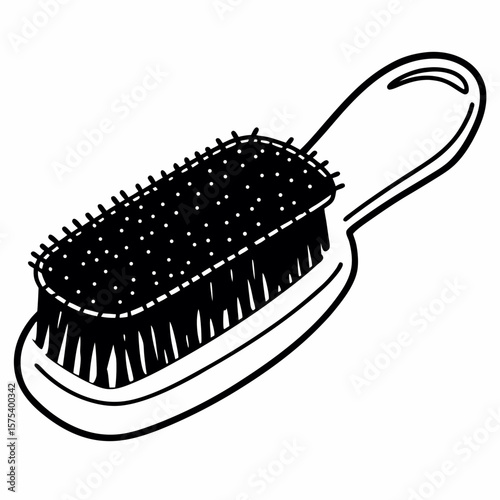 Beard grooming brush with bristles in line art style