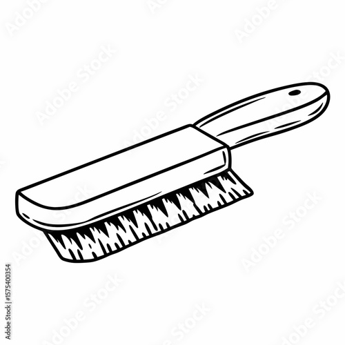 Beard brush with wooden handle in black and white sketch
