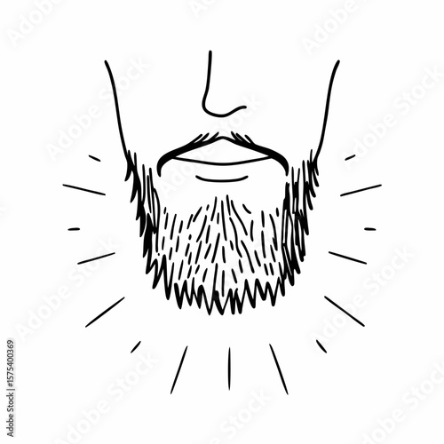 Minimal beard outline on male face in clean line style