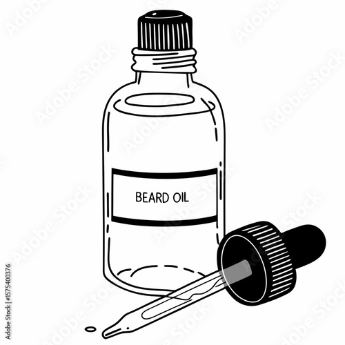 Beard oil bottle with dropper in minimal line art