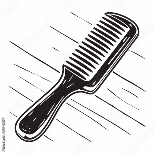 Beard comb in vintage woodcut illustration style