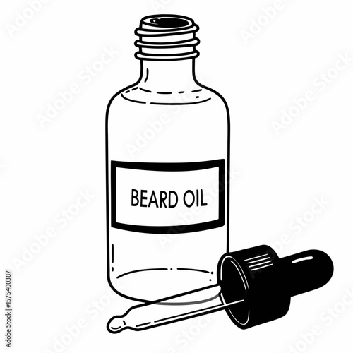 Open beard oil bottle with dropper line drawing
