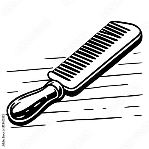 Classic beard comb with wooden handle in sketch style