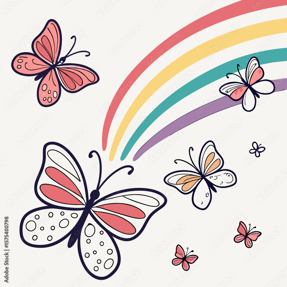 Obraz premium Vibrant Hand-Drawn Butterfly Doodle Set in Crayon Style with Colorful Sketches on White Background for Kids Art and Spring Design Themes