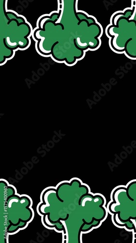 Animation of multiple broccoli icons on black background