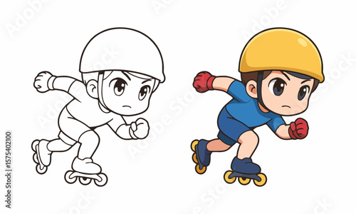 Roller skate player coloring page for kids