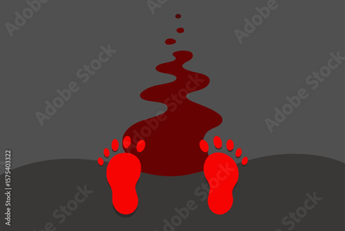 Bloody Footprints Leading into Dense Fog
