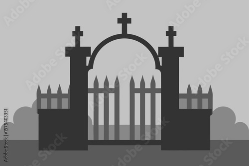 Cemetery Gate Swinging Open Under Heavy Fog