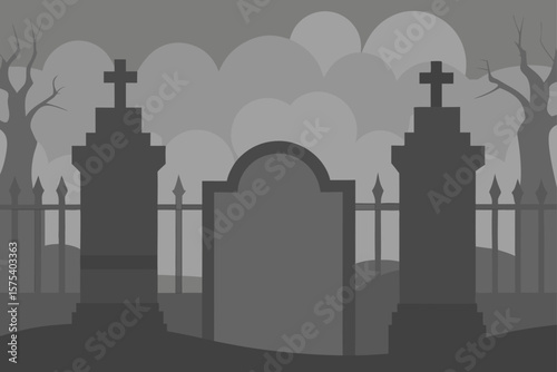 Cemetery Gates Shrouded in Thick Fog